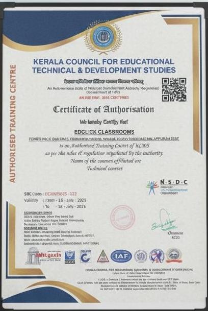 KCDS Authorised Training Centre certificate awarded to Edclick Classrooms
