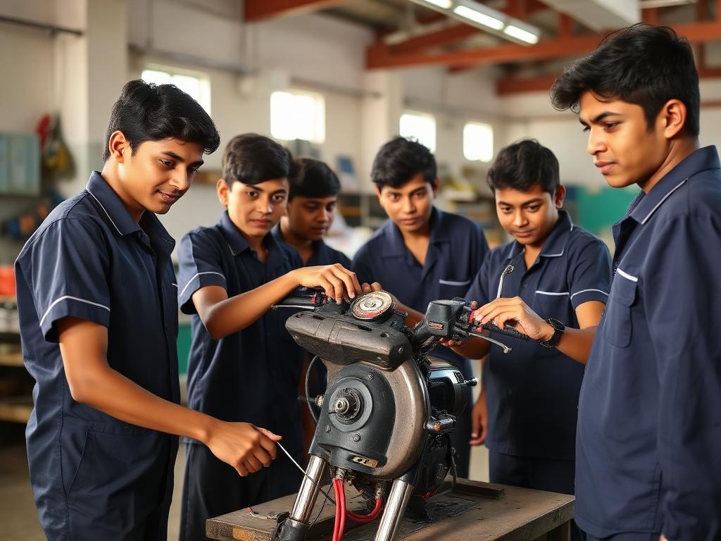 Students training on electric scooter motor