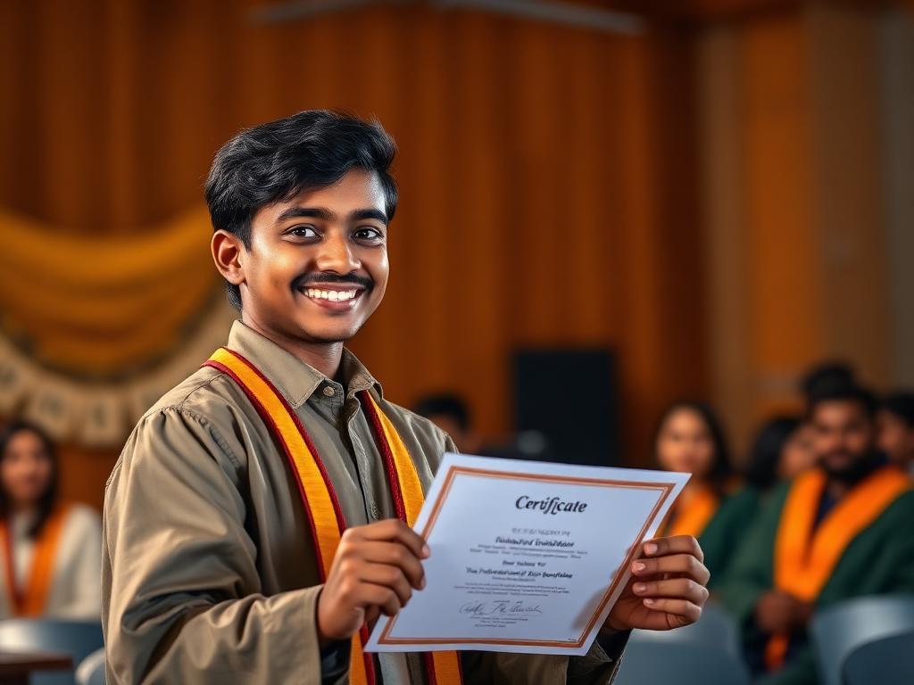 Student receiving completion certificate